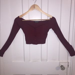 Long Sleeve Off The Shoulder Button Up Crop Top